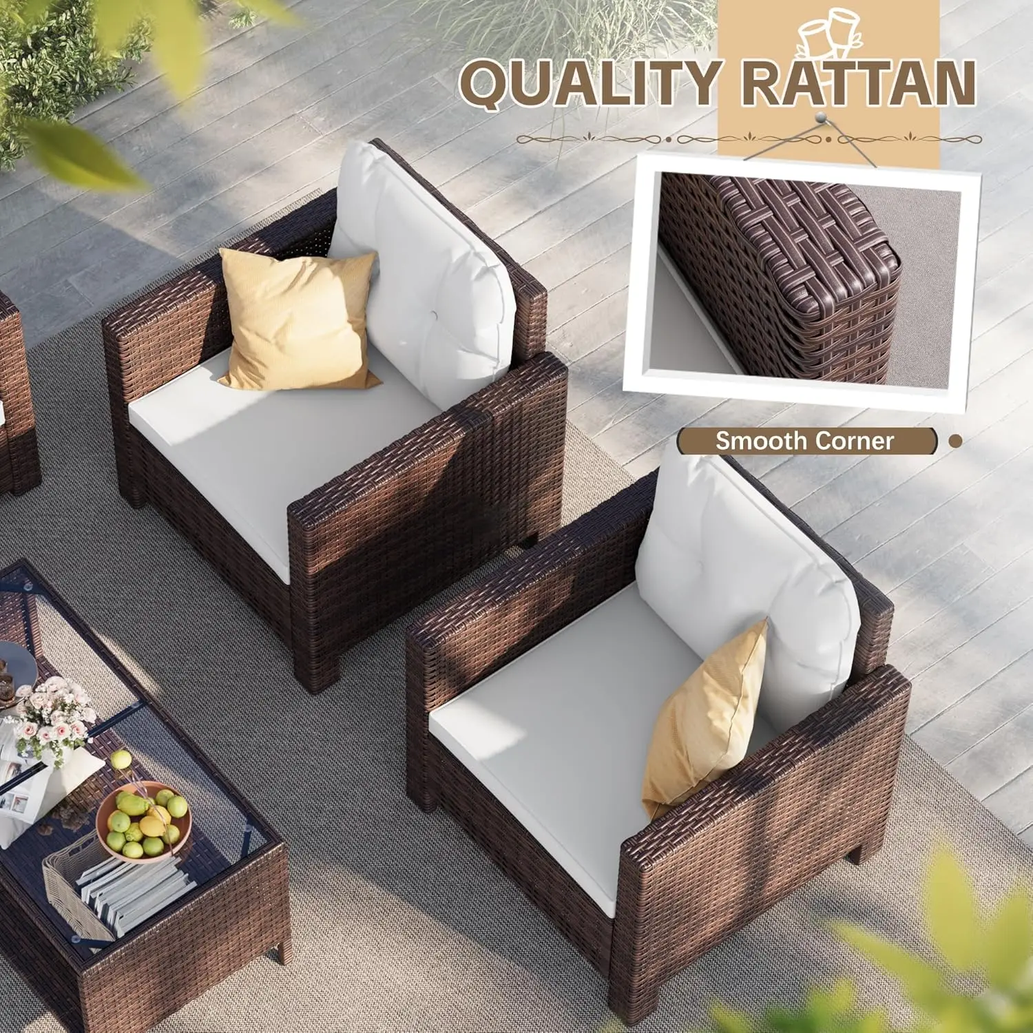 Homall 4 Pieces Patio Furniture Sets Rattan Chair Wicker Conversation Sofa Set, Outdoor Indoor Backyard Porch Garden Poolside Ba