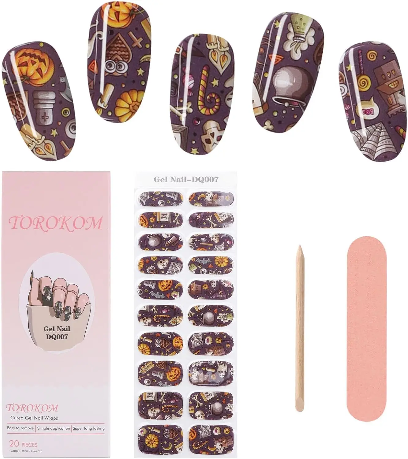 شرائط أظافر جل الهالوين، أغطية أظافر كاملة تدوم طويلاً مع أدوات (يطلوبة مصباح الأشعة فوق البنفسجية/LED)