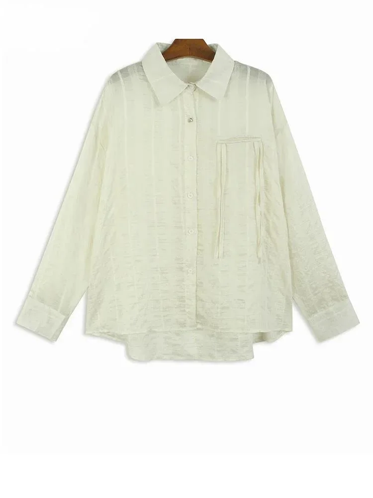 

Women Apricot Thin Striped Big Size Casual Blouse New Lapel Long Sleeve Shirt Fashion Tide Spring Autumn X794