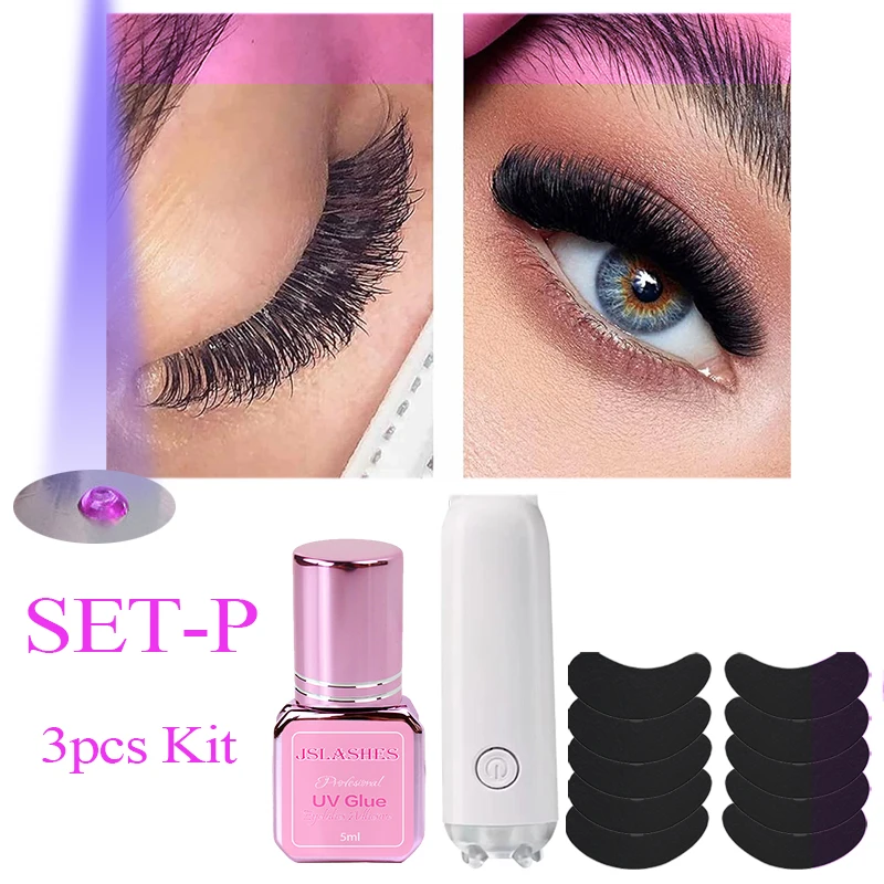 Kit de colle à cils UV en verre, colle à cils violette, colle à séchage rapide, colle à faux cils durable, adhésif à séchage léger, Corée 1S, 5ml, 3 pièces