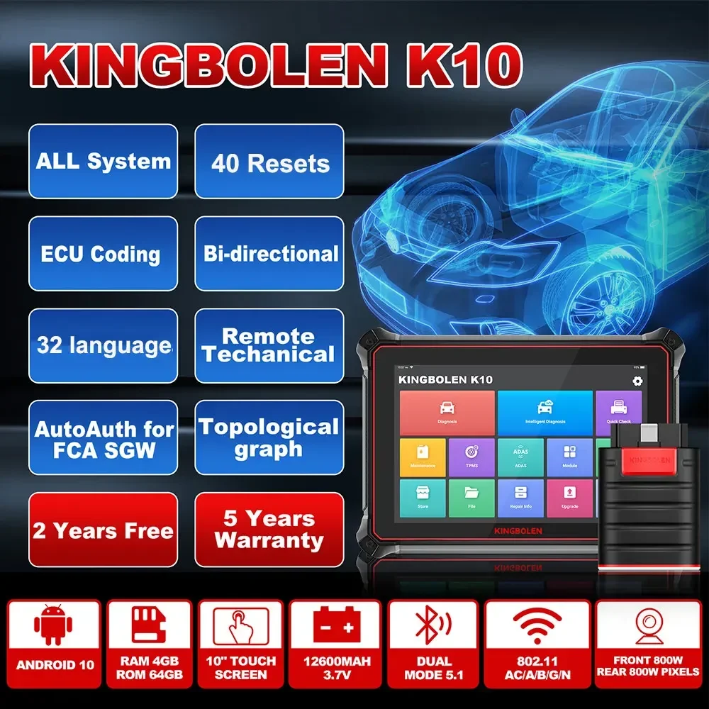 KINGBOLEN K10 All System Car Diagnostic Tools 40 Reset Topology Map ECU Coding Active Test Guide Function for VAG pk LAUNCH X431