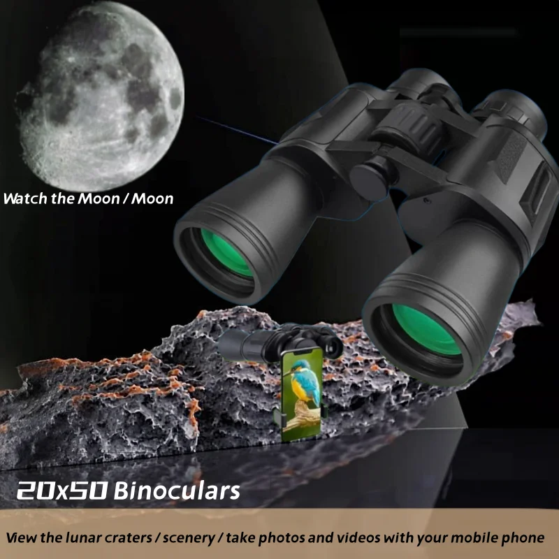 20X50 Binoculars With BAK4 Prism HD Long-Distance Optical Lens Portable Handheld Binoculars for Birdwatching Camping Travel Outd