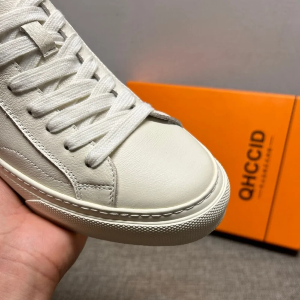 QHCCID Leather Casual Shoes Men's Warmth-Enhancing Down-Added Cotton Shoes Men's Short Boots