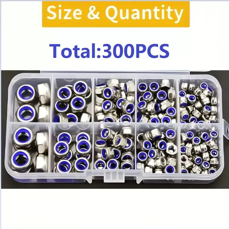 300/150pcs M3-M8 anti-slip hex nuts full-thread anti-lock 8-grade safety-locking for industrial/construction/electronics/aut
