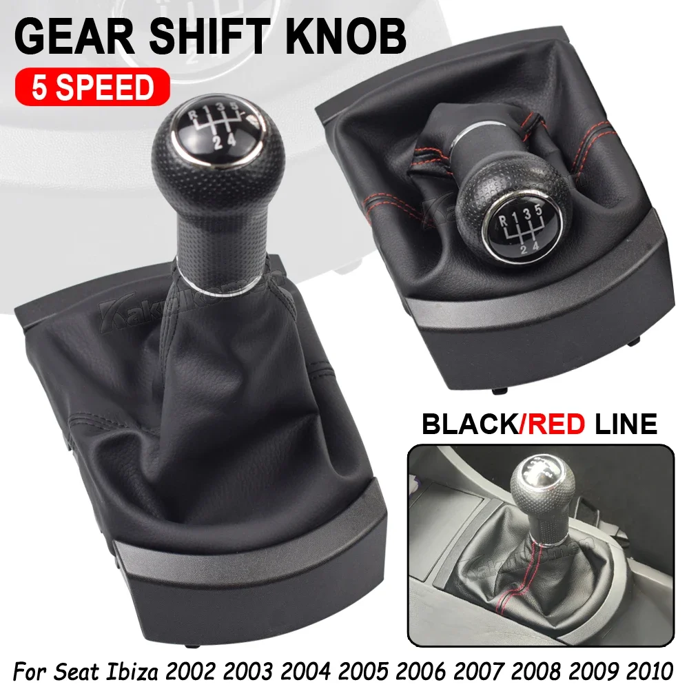

5 Speed Gear Shift Knob Lever and Boot Gaiter Black Leather Set for SEAT Ibiza 2002 2003 2004 2005 2006 2007 2008 2009 2010