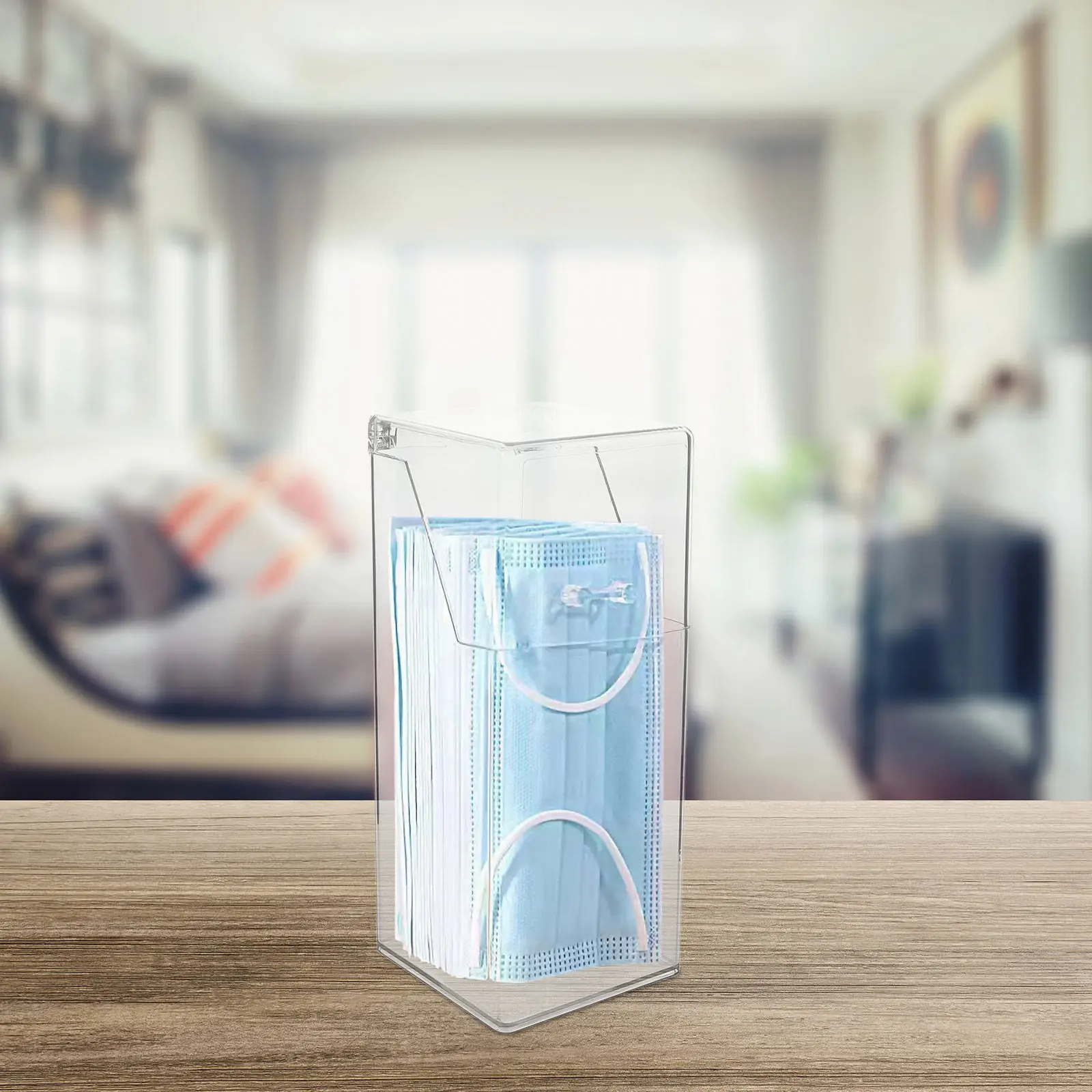 Plastic Mask Holder Storage Box Clear Lid Desktop Organizer Mask Container Dispenser for Home Office Drawer Type Organizer