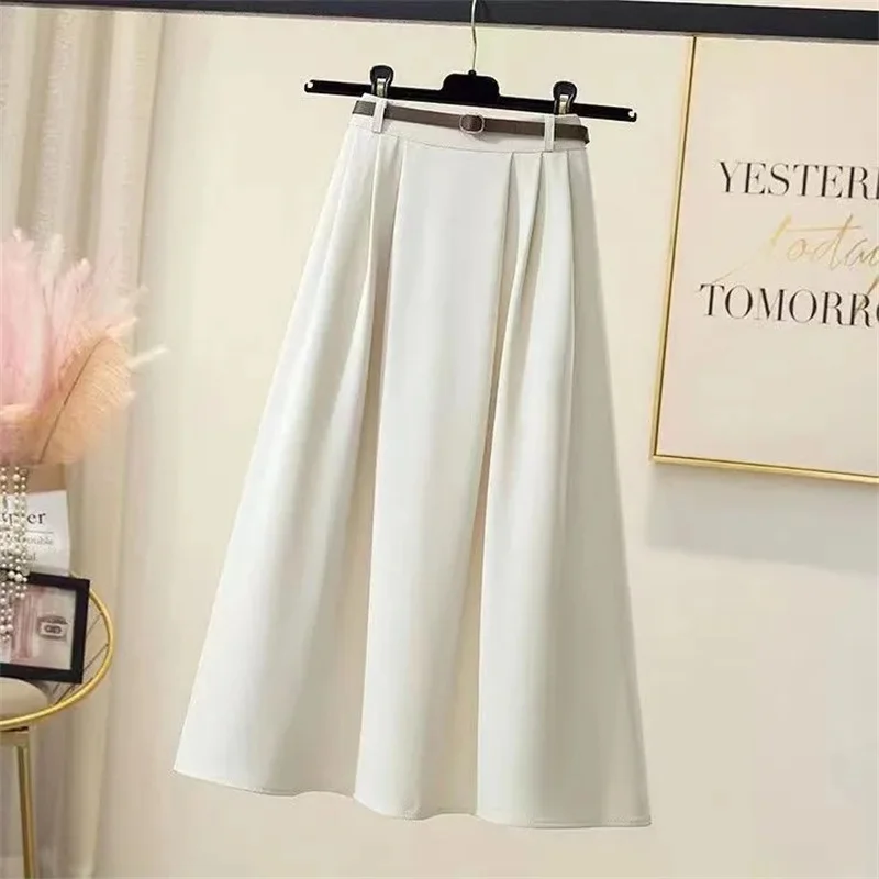 

Skirt Women 2026 Autumn Winter High Waist A Line Long Skirt With Belt Korean Style Pleated Maxi Skirts Womens Hot Sale