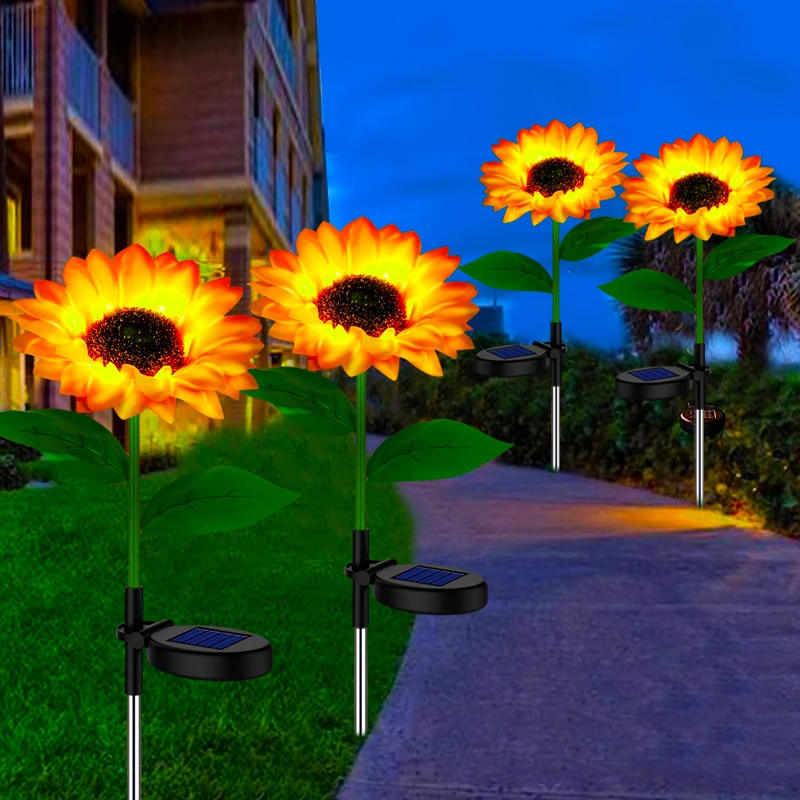 Outdoor LED Solar Pathway Lights Garden Decor Sunflower Lawn Solar Lamp Waterproof Yard Street Patio Decor Flower Lights