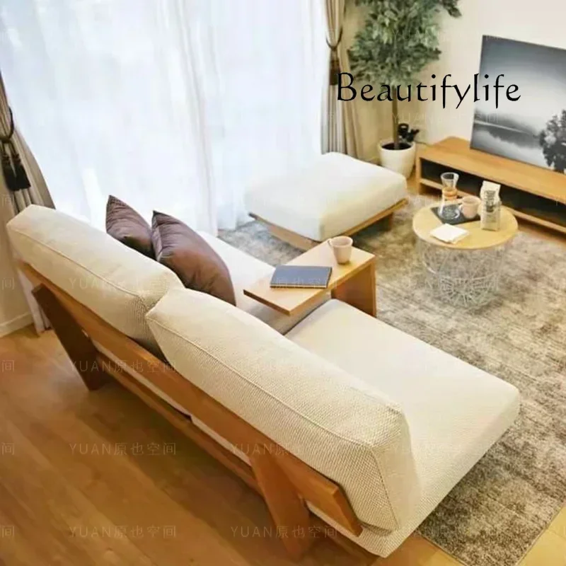 c Nordic Japanese-style solid wood sofa small apartment living room single double three-person club fabric log sofa
