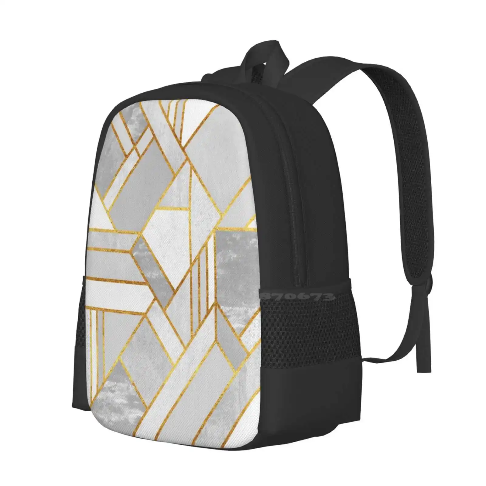 Gold City Hot Sale Backpack Fashion Bags Graphic Abstract Lines Mosaic Geometry Geometric Golden Foil White Modern Marble