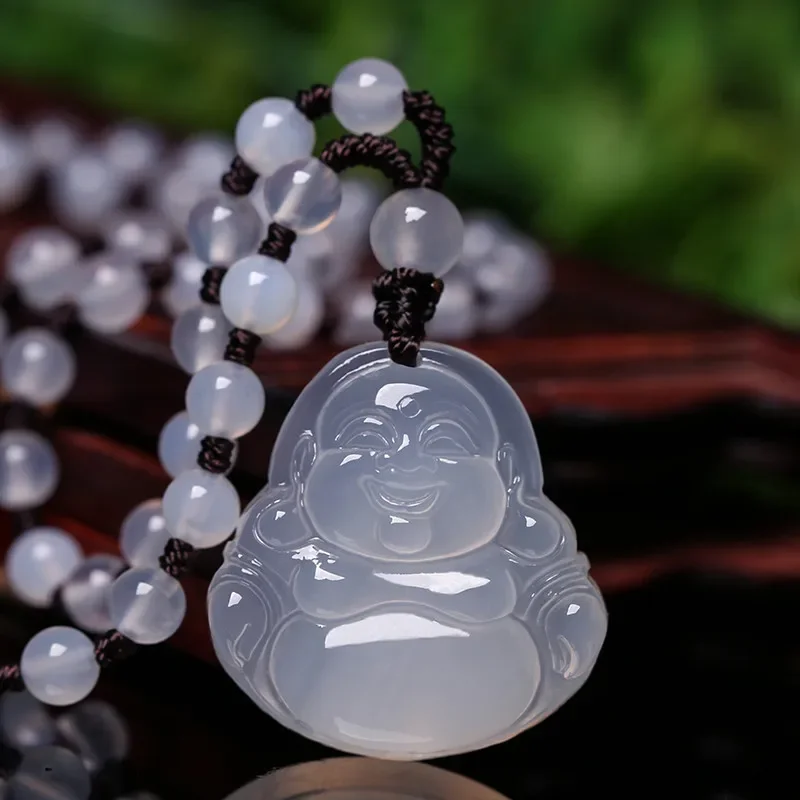 Natural White Chalcedony  Agate Buddha Necklace Pendant  Jewelry Fine Jewelry  Lucky to ward off evil spirits Amulet Pendant