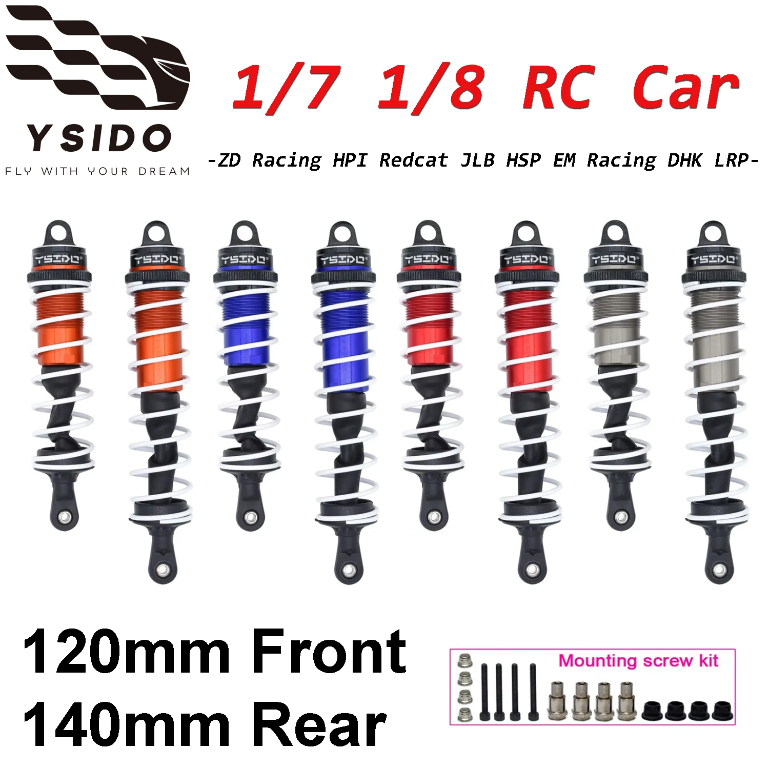 4 Peças YSIDO Amortecedor de Carro RC 1/7 1/8 120mm Dianteiro 140mm Traseiro Suspensão para ZD Racing HPI Redcat JLB HSP EM Racing DHK