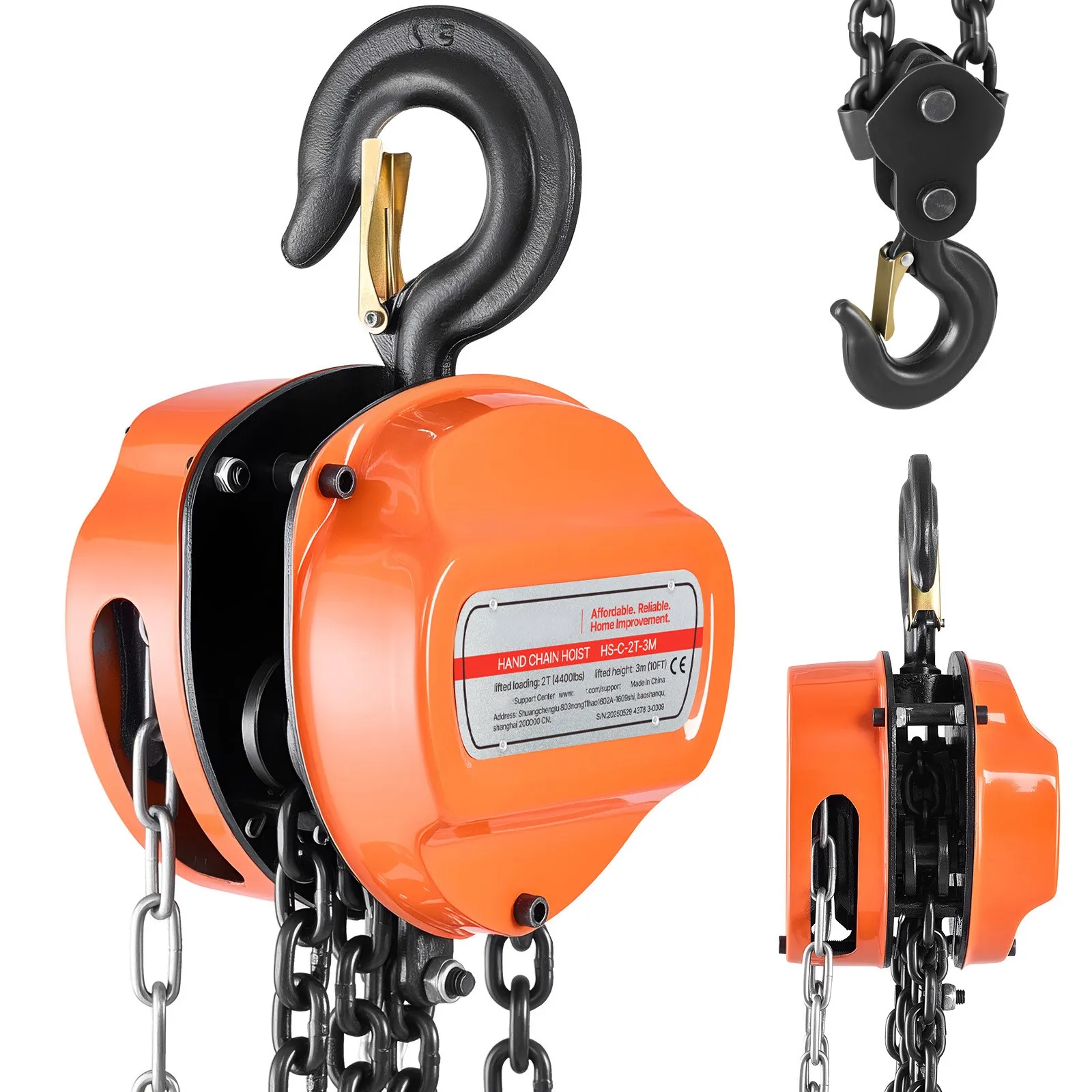 

Manual Chain Hoist 2T/4400 lbs 10 ft Lift with Durable G80 Chain