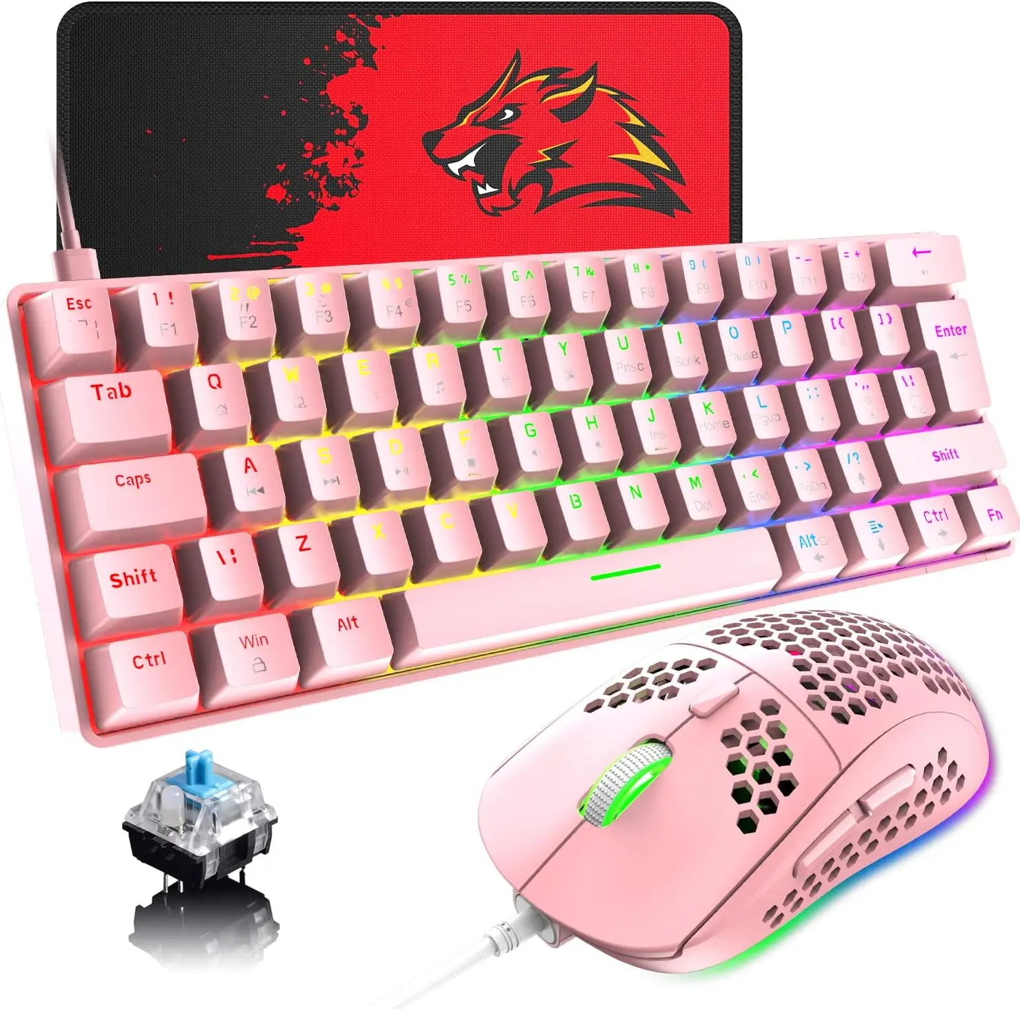 

T60 Проводная механическая игровая клавиатура и мышь с радужной подсветкой, 62-клавишная мини