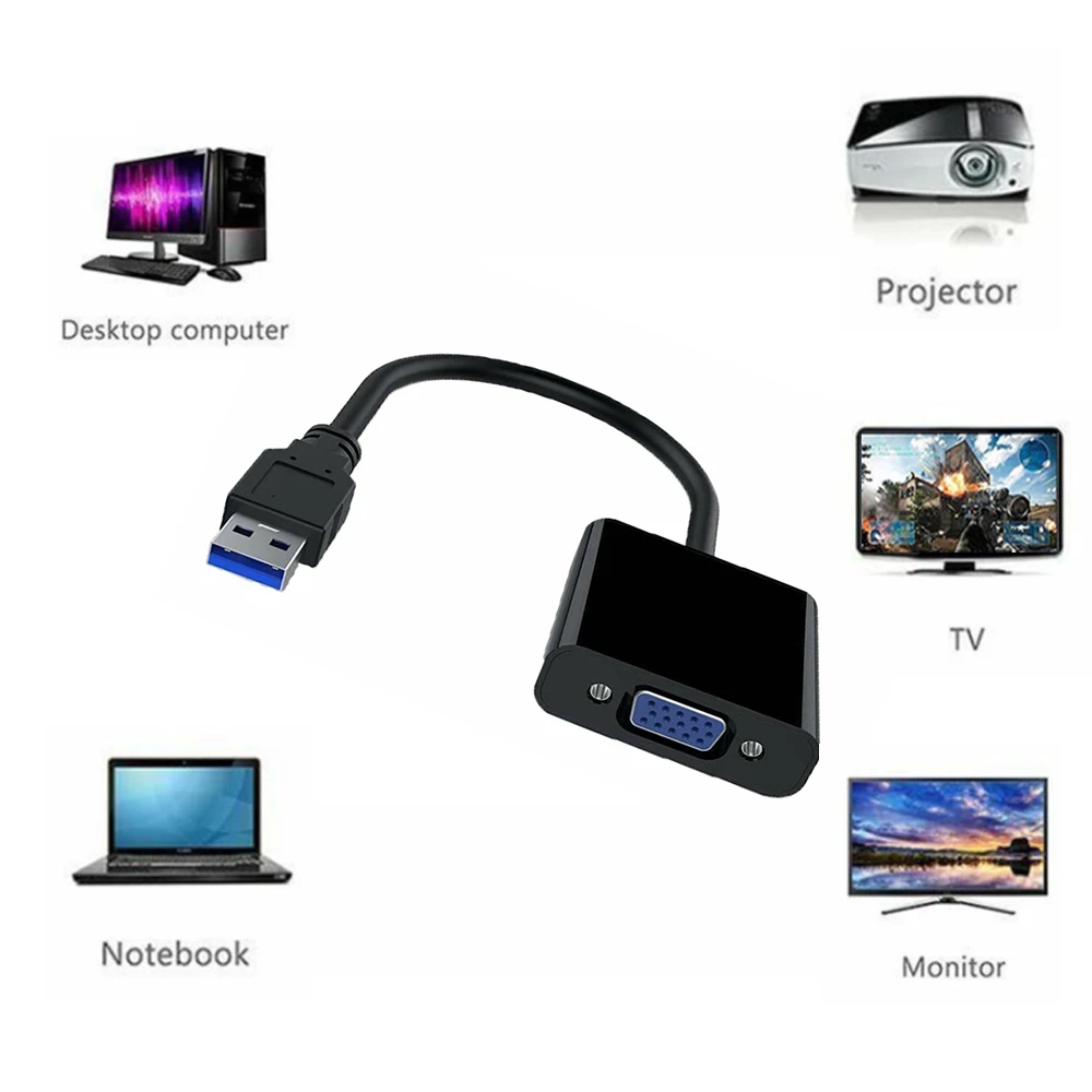 USB 3.0 To VGA Adapter Multi-Display FHD Video Converter Support for Windows Computer Desktop Laptop PC for Monitor Projector