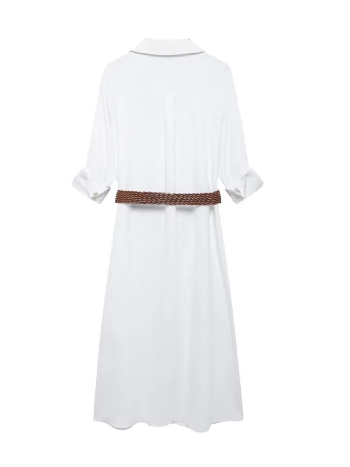 Vestido csa casual e com cinto outono nova chegada moda fena estilo de rua manga longa gola flip outro material