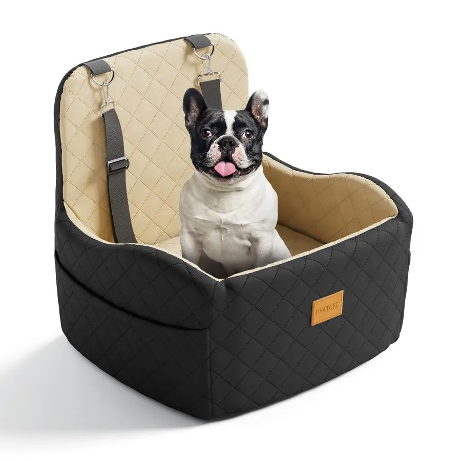 

Car Seat for Small Medium Dogs Under 35lbs, Detachable amp Washable Elevated Pet Travel Bed, 2 Storage Pockets amp Safety Belt,