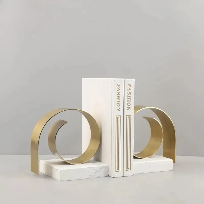 Golden Spiral Twist Ornaments Creative Bookend Marble Base Desk Decoration Library Bookshelves Bookend Room Aesthetic Decor