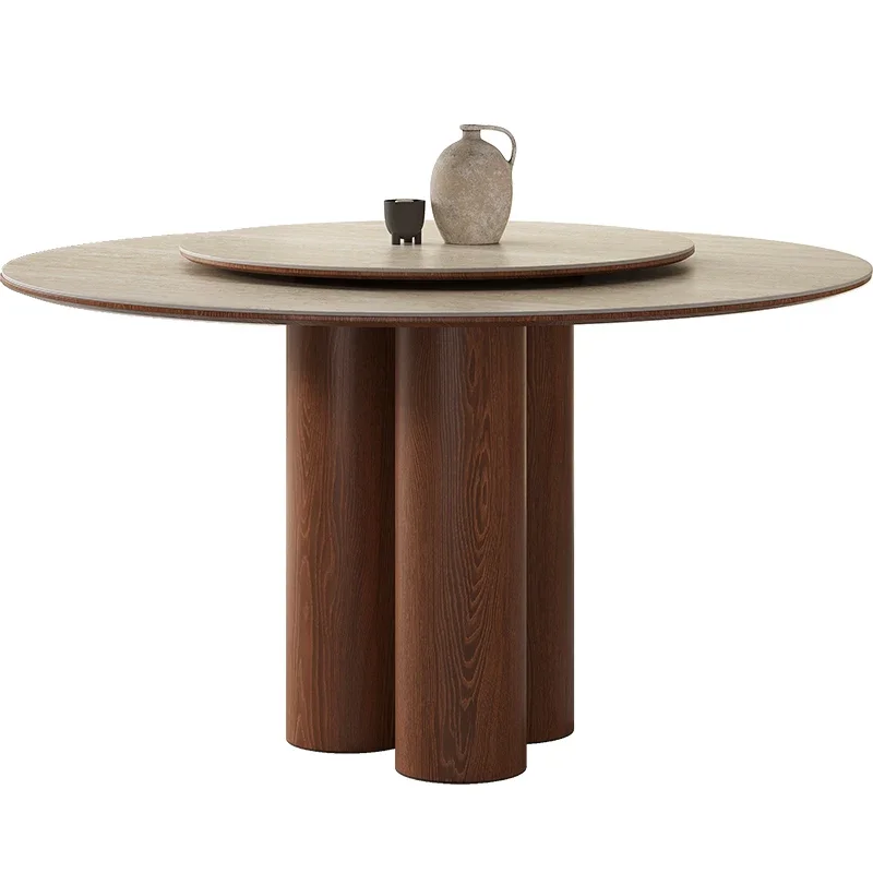 

B61 French retro solid wood dining table for home use, walnut negotiation table designer rock slab table and chairs