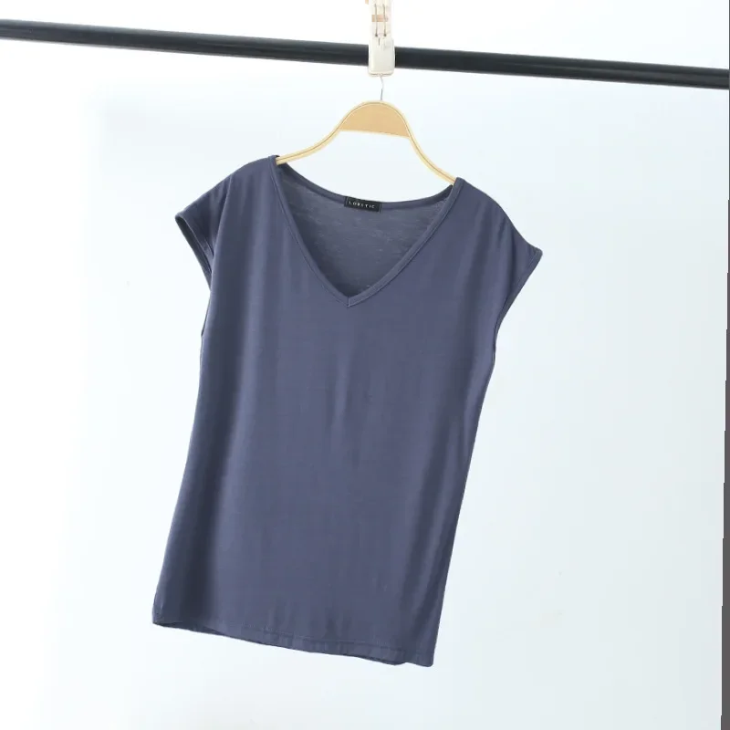 Summer new ladies pajamas tops solid color modal V-neck sleeveless simple loose T-shirt casual bottoming home service plus size