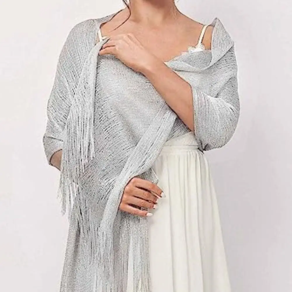 

Handmade Scarf Evening Dresses Shawls Female Gold Silver Wire Tassels Party Wedding Scarf for Women