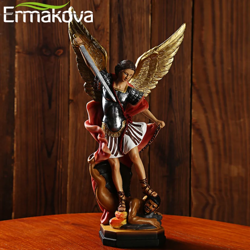 ERMAKOVA Statue Sculpture St. Michael Archangel Slaying Demon Figurine Resin Ornament Home Office Desk Bedroom Decoration Gift