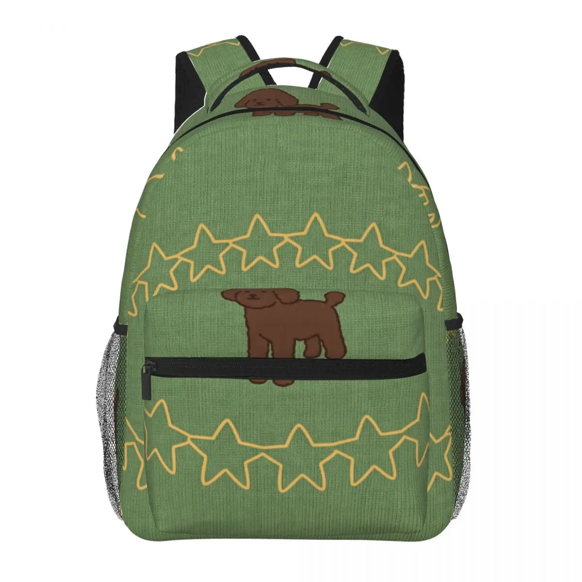 Animal Print Backpack Tossed Dog Star Whimsical Cute Solid Green Brown Yellow Aesthetic Daypack for Astronomy Lovers School Fun