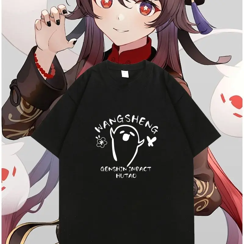 

Genshin Impact Game Merchandise Hu Tao Cosplay Style Anime Short-Sleeve T-Shirt, Fan-Made Casual Summer Loose-Fit Tee