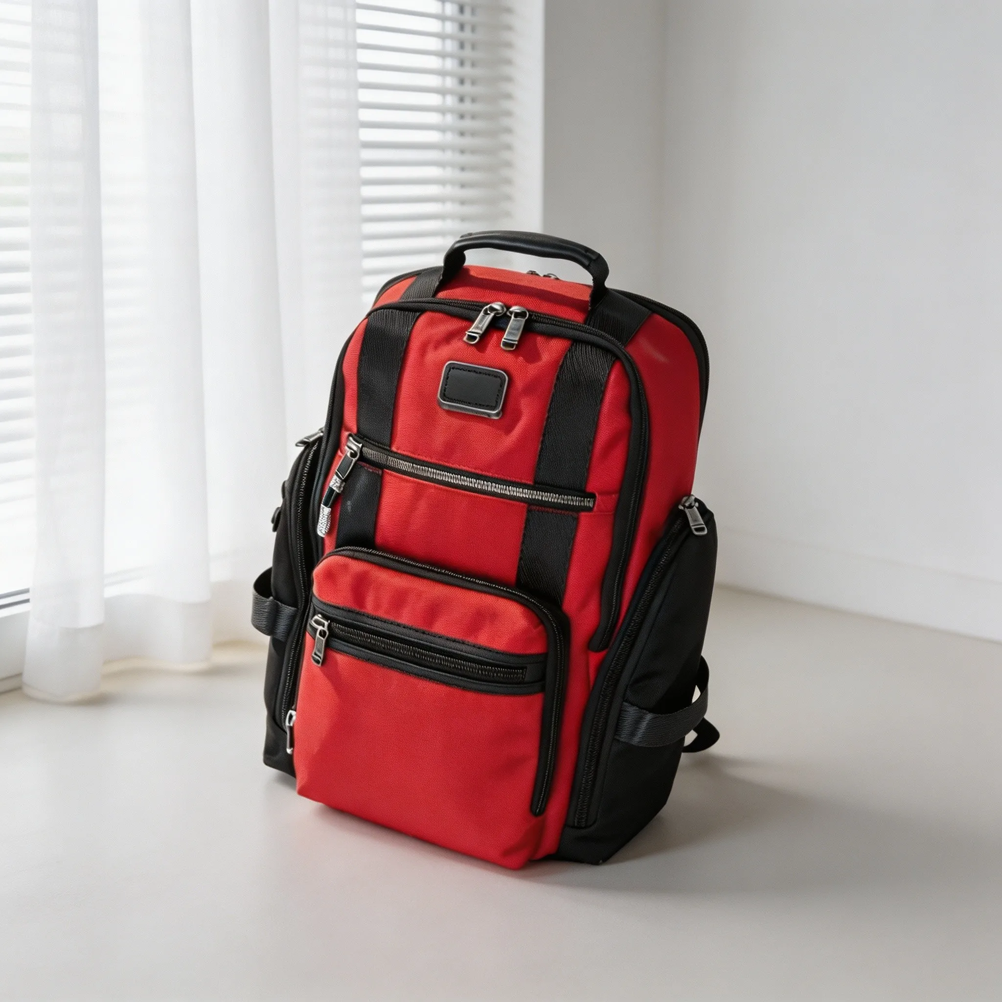 Men Red Ballistic Nylon Backpack, Large‑Capacity Stylish Rucksack for Business & Casual Daily Use