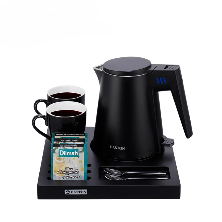 

Modern Hotel Bedroom Guestroom Classic For 0.6L Matt Black 304 Stainless Steel Double Wall Electric Kettle Tray Sets