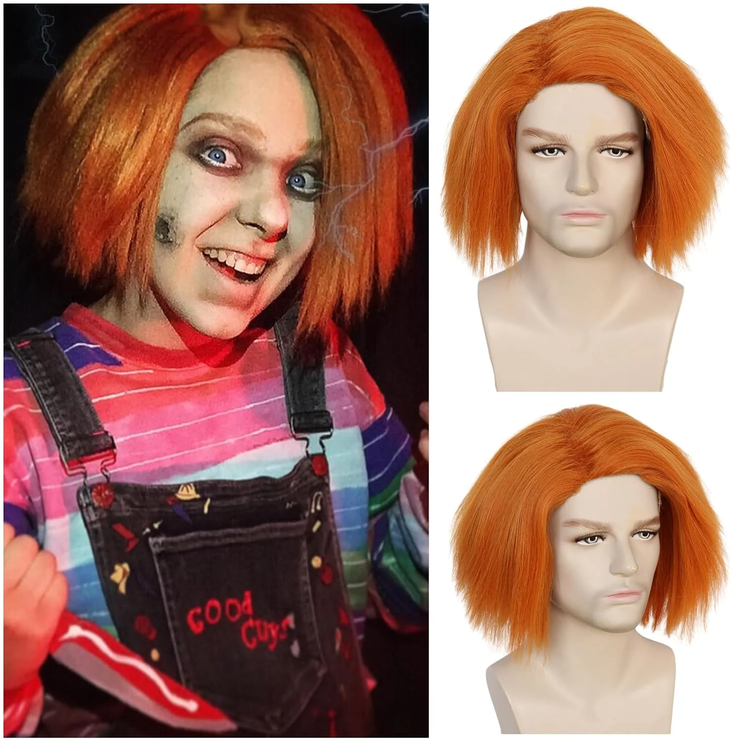 

Synthetic Men's Bob Cosplay Wig Short Orange Straight Wig Heat Resistant Fiber Halloween Christmas Thanksgiving Day Party Wig