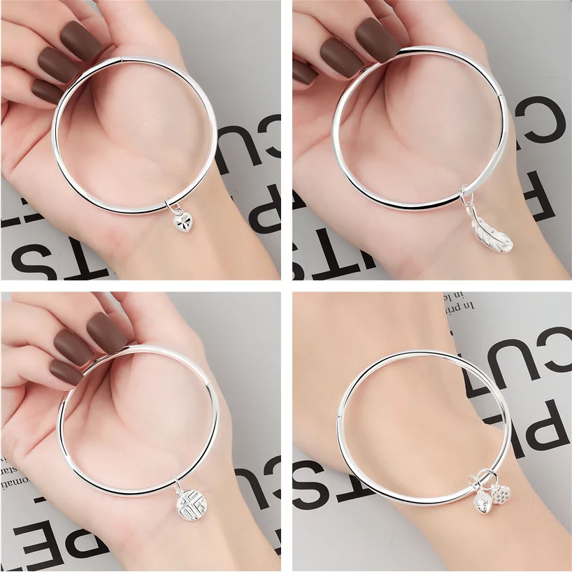 Sterling Silver Color Bracelets for Women Charms Hand Chain Link Orignal Fashion Jewelry With Stamp