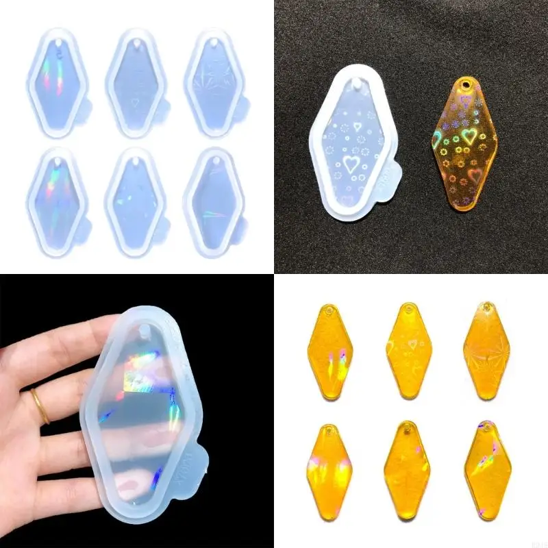 R9JE Holográfico Rhombus Keychain Silicone Keychain