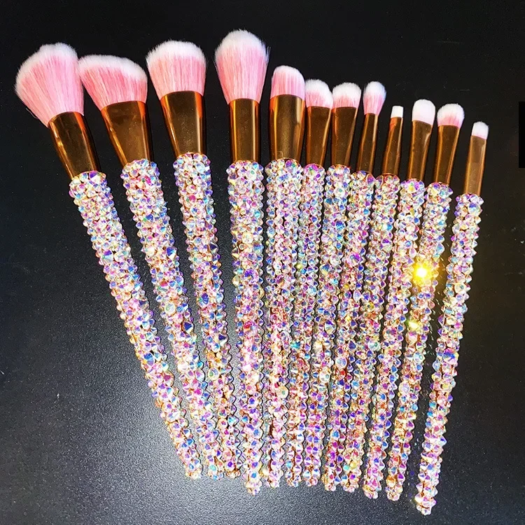 Luxury Diamond Glitter Shinny Makeup Brushes 12PCS/Set Cosmetic Beauty Powder Brush Eyeshadow Lip Complete Makeup Kit Tool Women