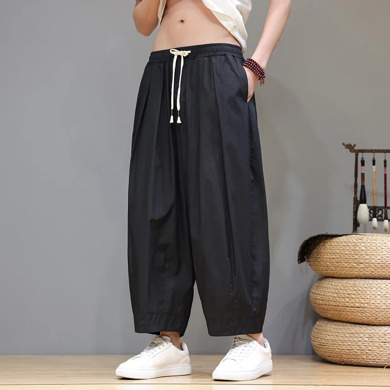

Summer Men Streetwear Wide-Leg Pants Men Harajuku Harem Pants Male Casual Sweatpants Men Soild Color Vintage Loose Trousers
