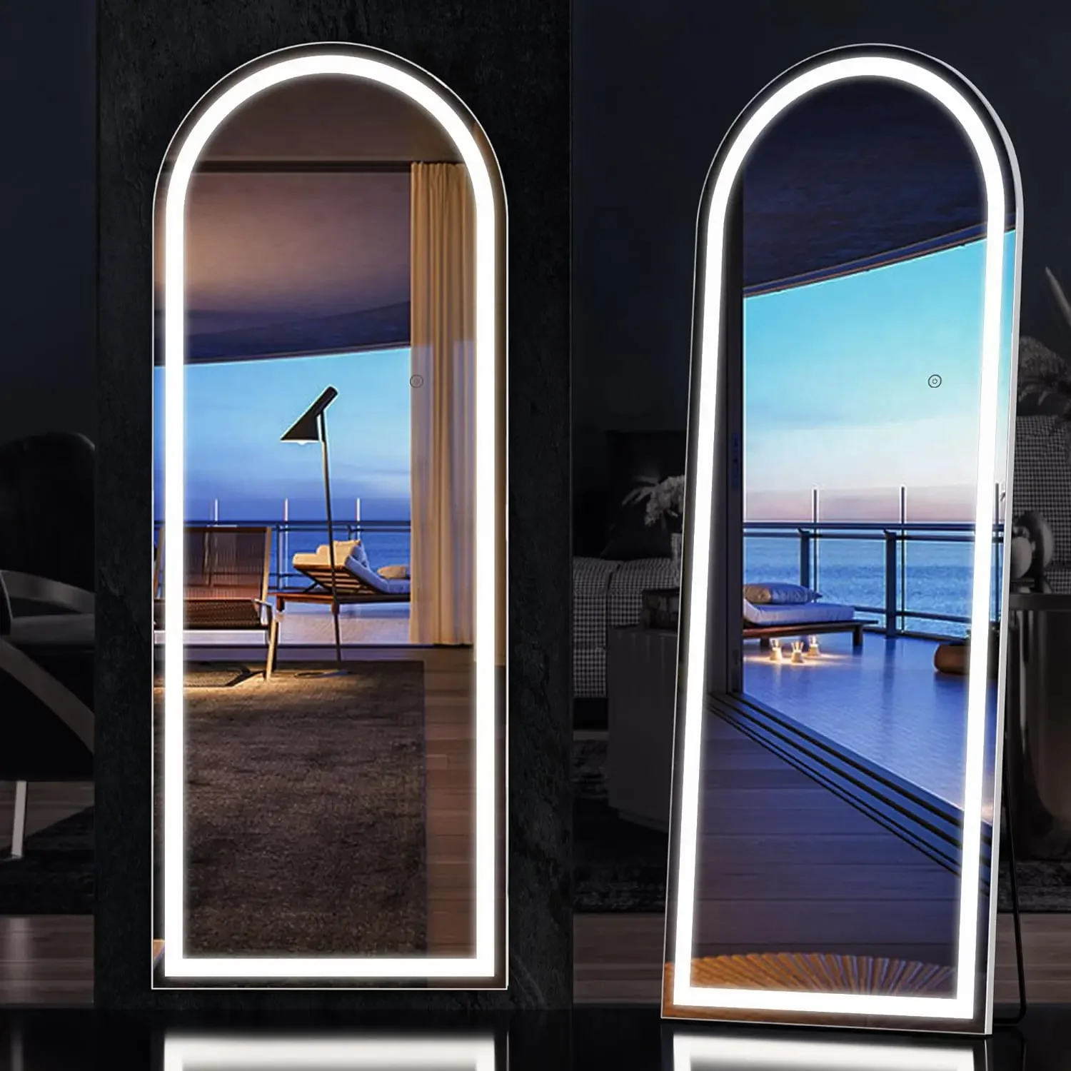 LED Arched Full Length Mirror, Wall Mounted Hanging Mirror, iluminado Floor Standing