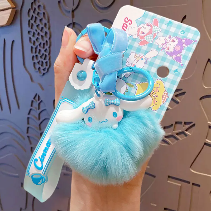 

Cute Sanrio Keychain Kawaii Plush Hairball Cinnamoroll Kuromi Melody Pochacco Keying Student Schoolbag Decorate Bag Pendant Gift