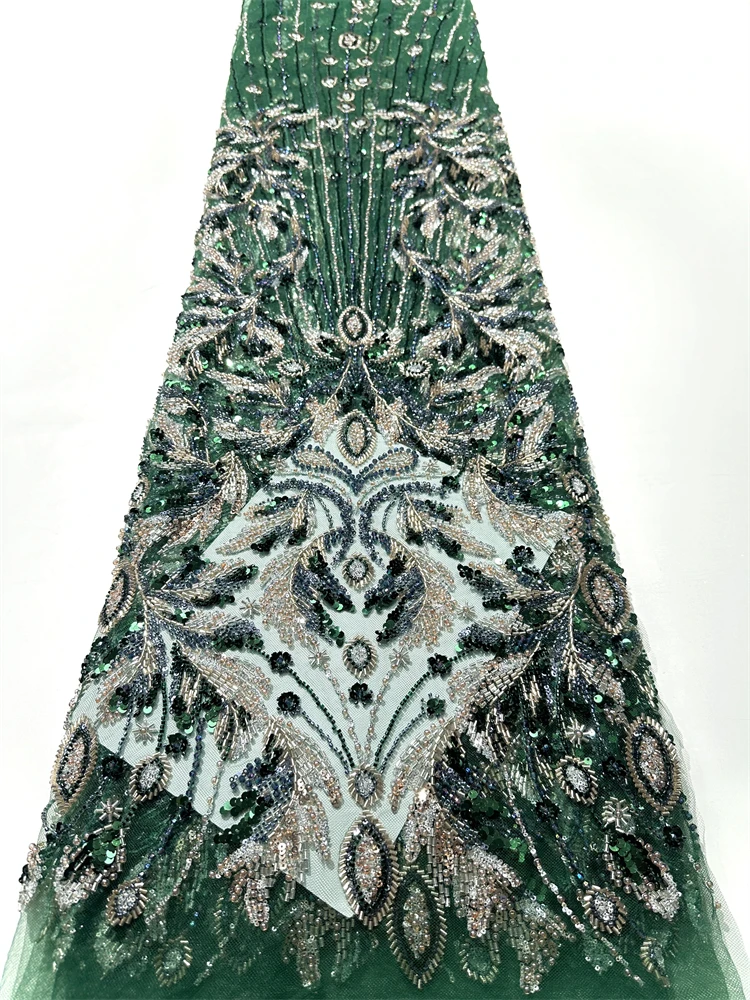 

African Lace Fabric2025 High Quality Luxury Embroidery Beaded Lace Fabric Nigerian Sequins French Lace Fabric For Wedding Dress