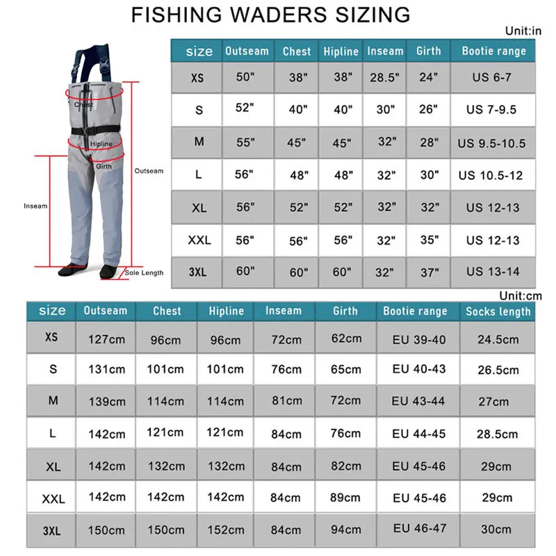 Fly Fishing Wader for Men Waterproof Front Zipper Chest Waders with Neoprene Foot Seam River Upstream Hunting Women Wading Pants