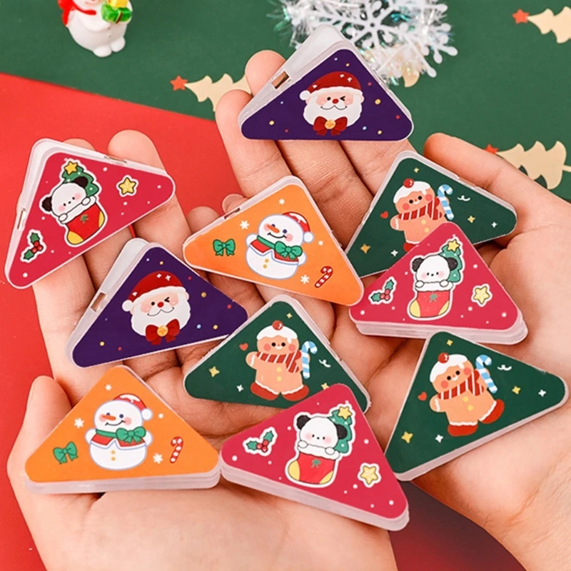 

10Pcs Triangular Paper Corner Clip Christmas Santa Snowman Present Case Gingerman File Corner Clip Corner Paper Clips Dropship