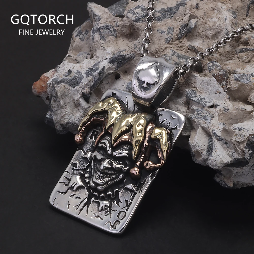 

Ожерелье с подвеской «Джокер» из стерлингового серебра 925 пробы для мужчин, покерные карты, клоун, ретро, хип-хоп, панк-рок, мужские ювелирные изделия, подарок