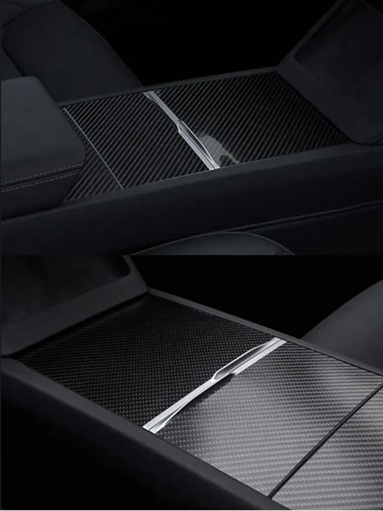 100% Real Carbon Fiber Center Console Cover For Tesla Model 3 2024 Highland Accessories Not Affect Central Control Push-pull Use