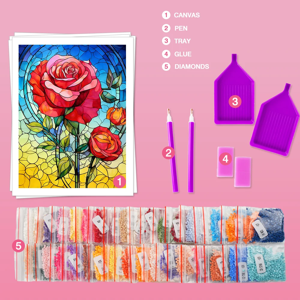 HUACAN 4PCS Full Round Drill D - đánh giá và giá Resin Art With Rose