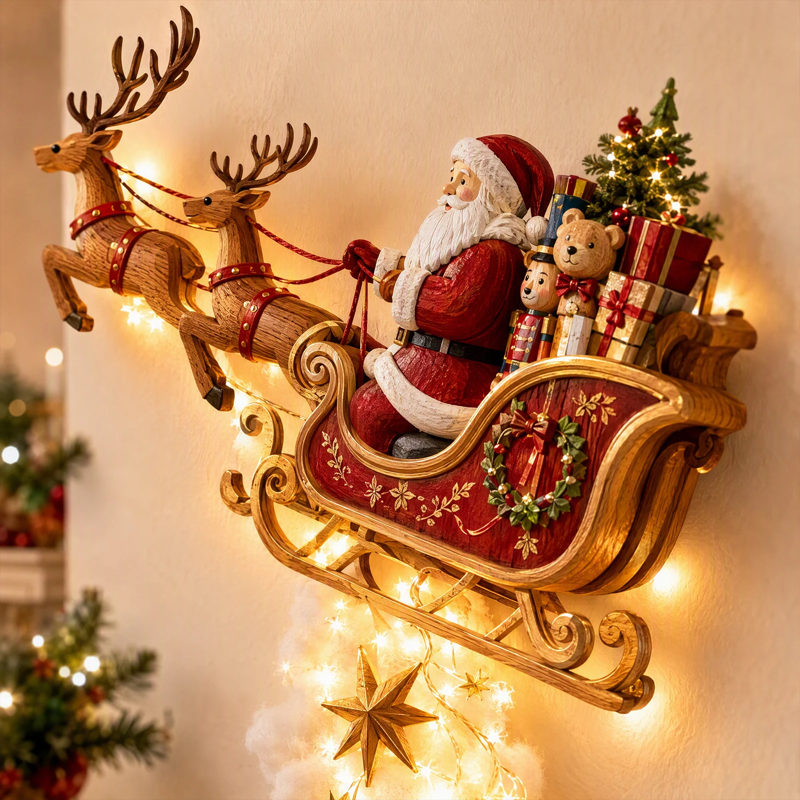 Christmas Magic Trail Wall Light LED Glowing Scene Wall Decoration Santa Sleigh Reindeer Hanging Party Warm White Glow Decor - view 5
