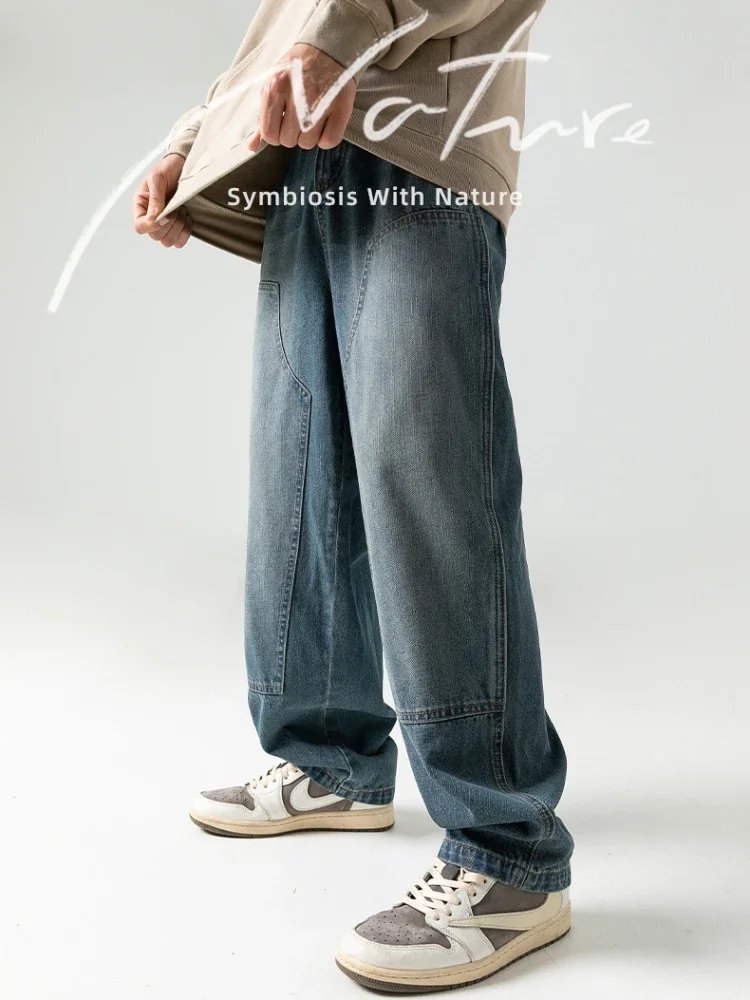 Retro Washed Workwear Jeans Men's Japanese Style Spring and Fall New Loose Casual Straight Pants Hip-hop Streetwear Long Pants