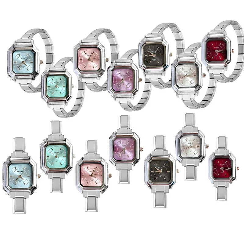 Versatile Women Square Module Quartz Wristwatch DIY Detachable Link Strap Wine Red Green Pink Daily Fashion Lady Accessory