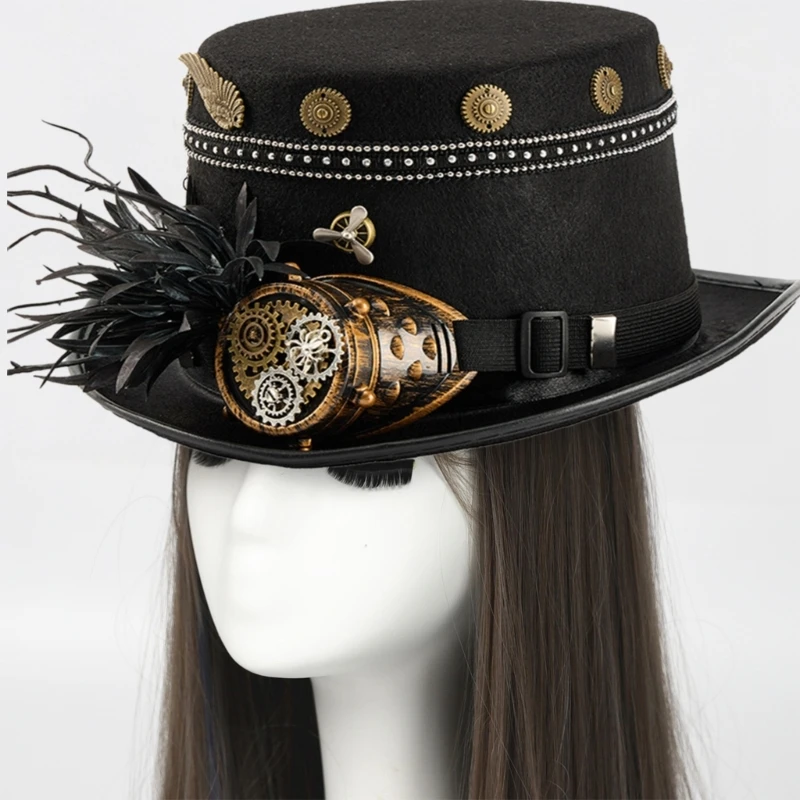 

Gothic Geared Studded Hat for Coser Steampunk Gothic For Costume Parties Halloween Event Photo Props