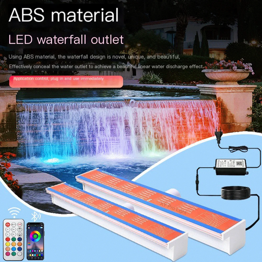 

DC12V Underwater Waterfall Blade Spillway Acrylic ABS Material Fountain Spa 300MM Water Descent RGB Wall Mounted Colorful