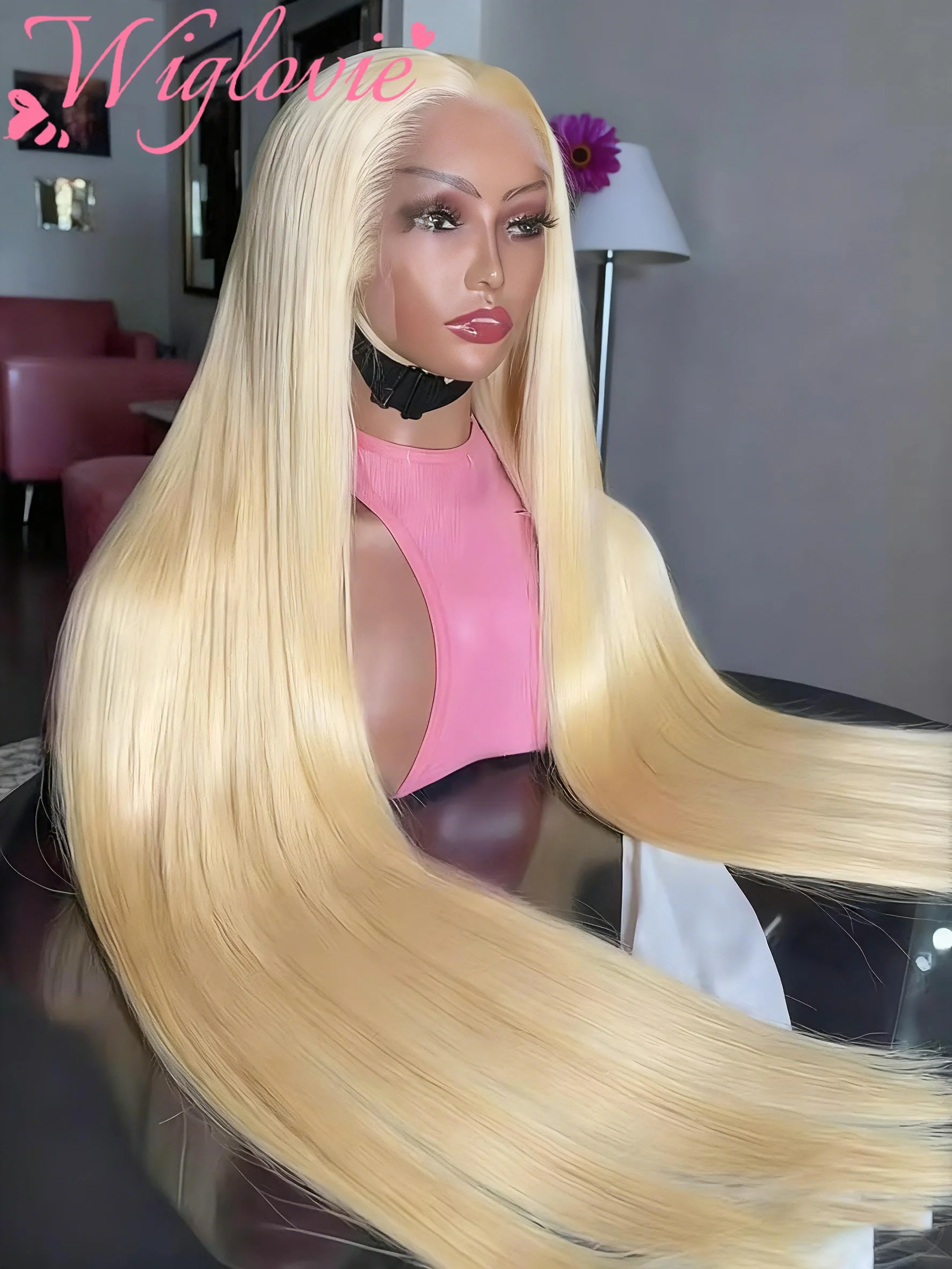 شعر مستعار بدانتيل أمامي عالي الدقة 613 13x5 من Wiglovie شعر بشري أشقر مستقيم 13x4 دانتيل أمامي شفاف شعر مستعار ريمي عالي الجودة