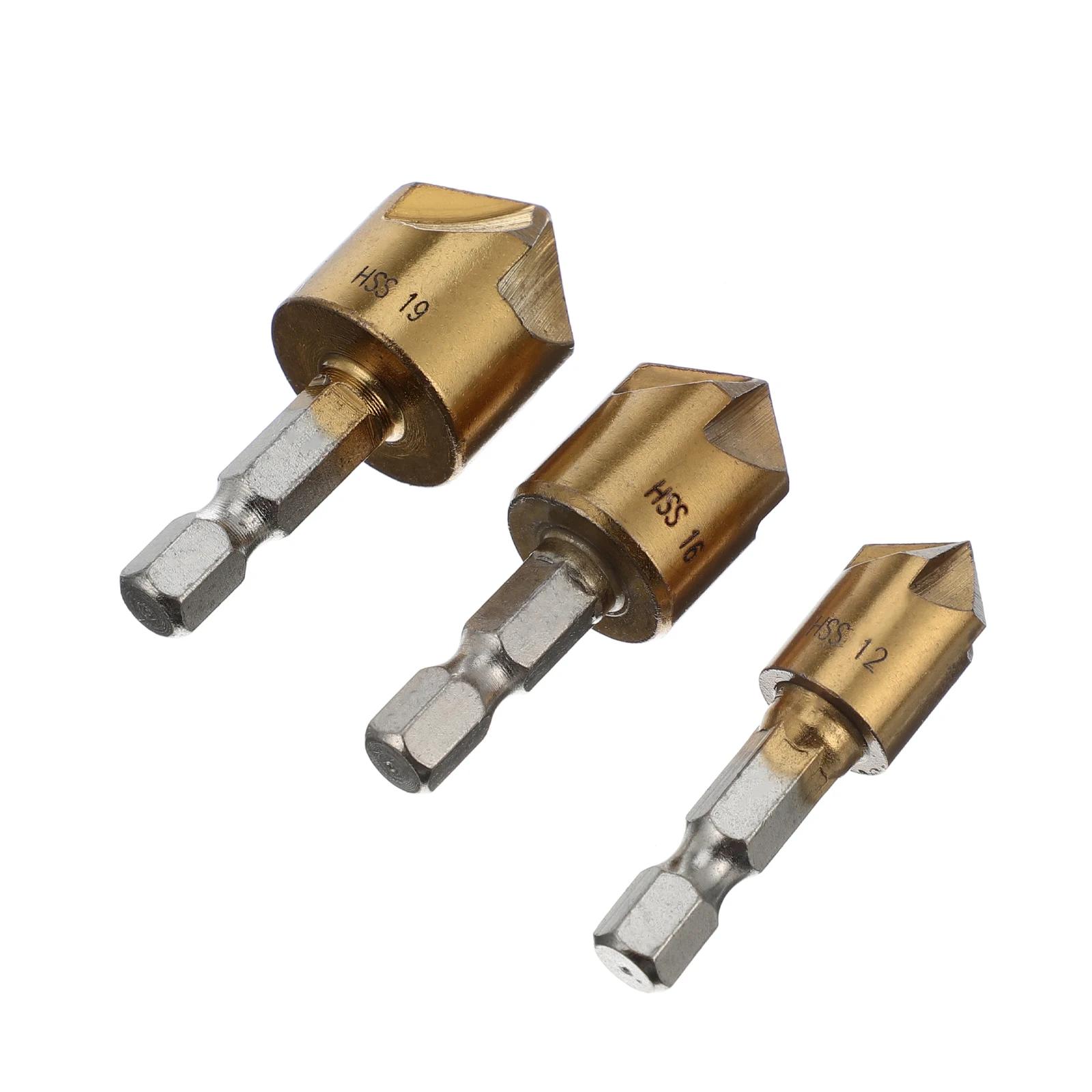 3pcs 5 Flute Chamfering Cutter High Performance Steel Woodworking Core Drill Bit Countersink Chamfer Milling Tool For Hexagonal